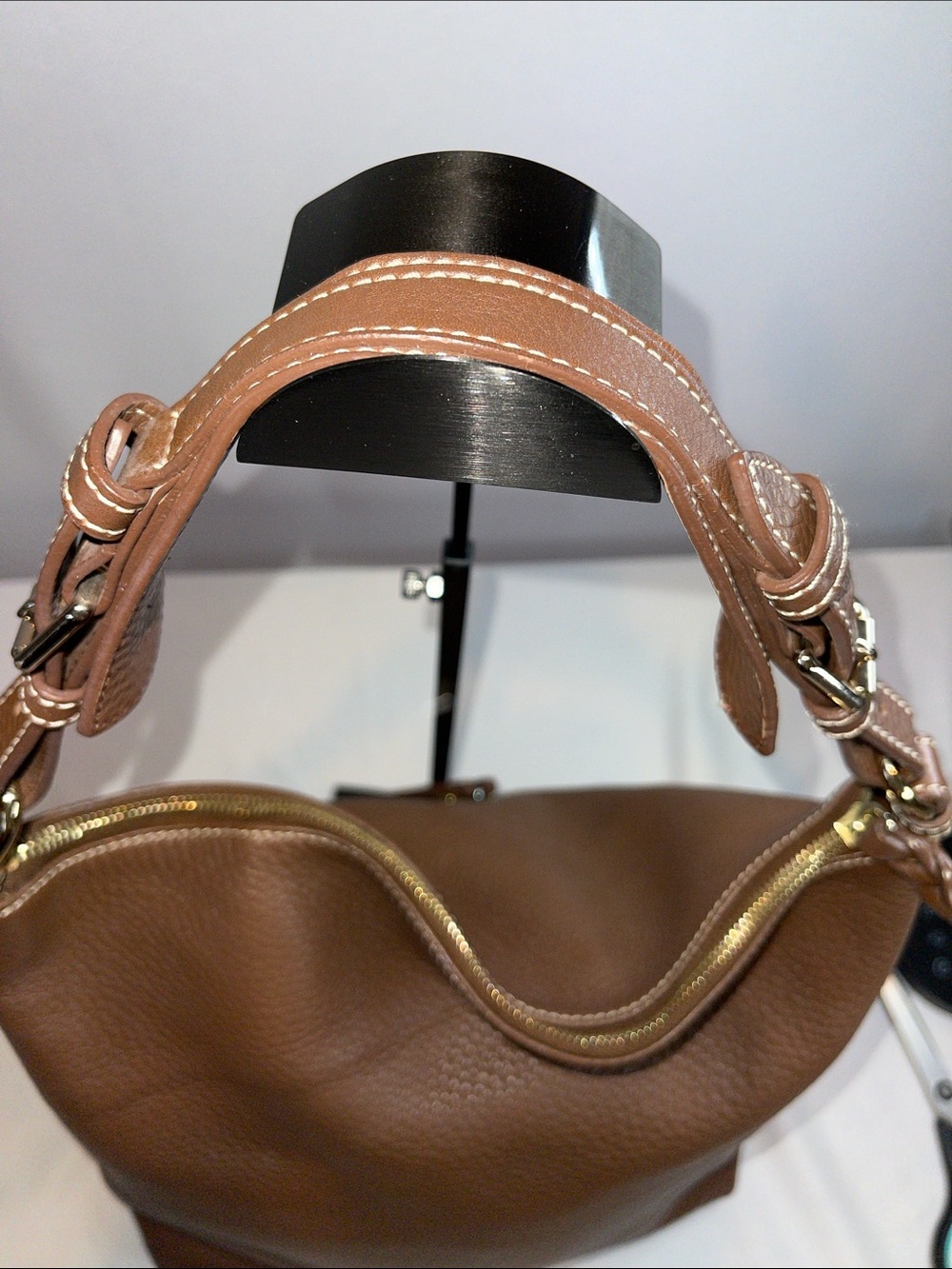 Dooney & Bourke Pebbled Leather Hobo Shoulder Bag Cognac Brown Large Purse - Picture 6 of 17